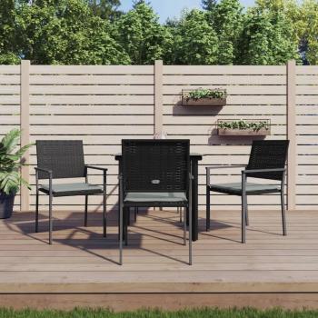 5 Piece Garden Dining Set with Cushions in Poly Rattan and Steel