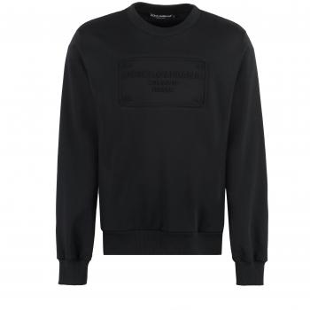 Dolce & Gabbana Men's Logo Detail Cotton Sweatshirt, Black, Size 52, G9OW6ZG7C7X, Color N0000
