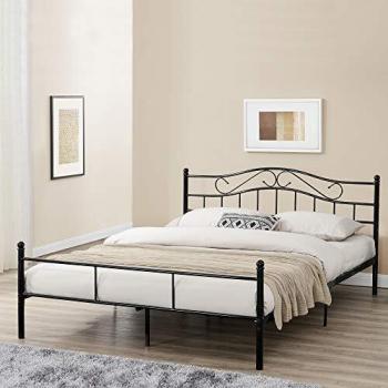 Cama doble Florencia con cabecero curvado y somier metálico 180 x 200 cm negro