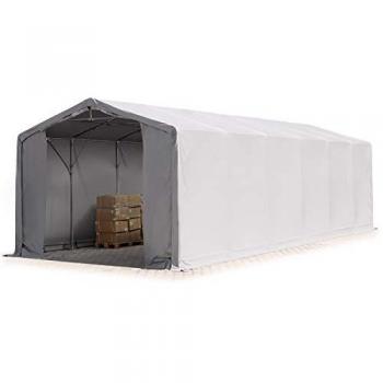 Carpa industrial 6x12 m con altura lateral de 3 m, puerta con cremallera, lona PVC 850g/m² impermeable gris