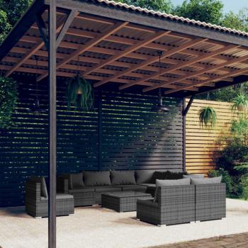 10-Piece Grey Poly Rattan Garden Lounge Set with Cushions