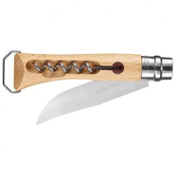 Cuchillo Plegable Opinel N°10 con Sacacorchos y Abrebotellas de Acero Inoxidable, Mango de Madera de Haya