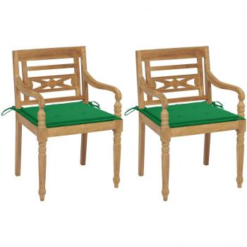 Batavia Teak Wood Chairs Set of 2 with Green Cushions