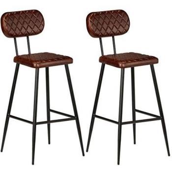 vidaXL 2x Sillas Altas de Bar Cuero Auténtico Marrones Mobiliario Decoración