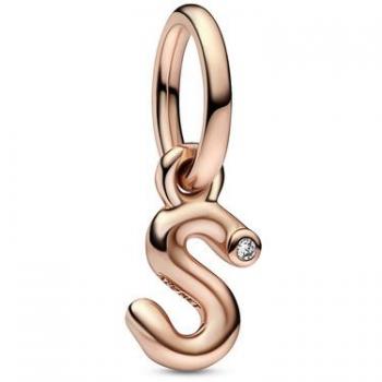 Charm colgante Pandora Moments Letra S en acabado de oro rosado con circonitas