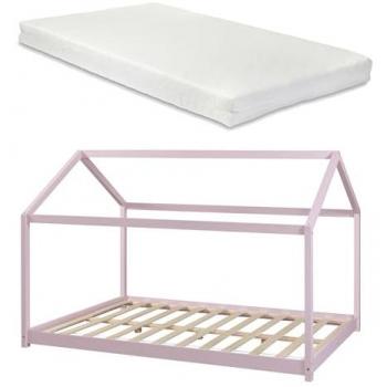Cama para niños Cerro en forma de casa con colchón 120x200cm Rosa