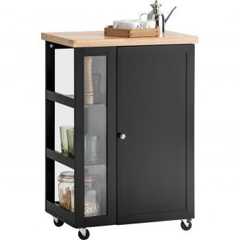Carro de almacenamiento de cocina SoBuy FKW75-SCH, carrito auxiliar con 3 estantes, 1 puerta, 4 ruedas, dimensiones 60 x 40 x 90 cm, color negro