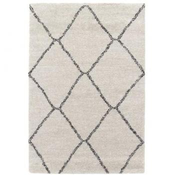 Alfombra interior shaggy estilo bereber blanca y negra Jessie 170x120x3 cm