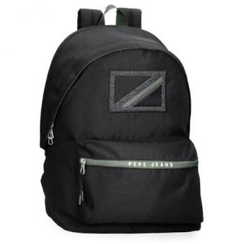 Mochila Escolar Pepe Jeans Alton Negra, Poliéster, Adaptable a Carro, Dimensiones 31x44x17.5 cms, Capacidad 23.87L