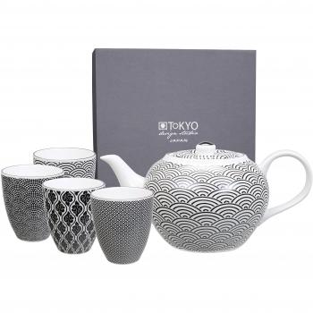 TOKYO design studio Estudio de diseño de Tokio, Nippon Negro Wave Juego de té, de 5, Negro/Blanco, Juego de 5