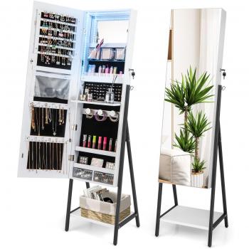 Freestanding Jewelry Cabinet with Full-Length Mirror - Lockable, Frameless, 3 Color LED Modes