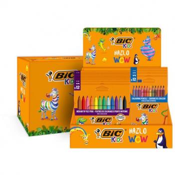 Expositor sobremesa Bic Kids 523577, incluye rotuladores y lápices de colores, estuches de 12 unidades con surtidos