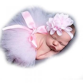 YIZYIF Bebé Niñas Cinta Para Pelo Y Tutu Falda Trajes De Accesorios De Fotografía Para 0-12 Meses Rosa 2 Talla Única