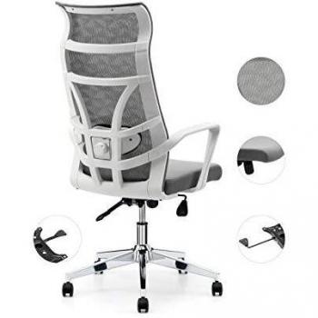 Allguest Silla de Oficina ergonómica con Malla Transpirable, Soporte Lumbar Ajustable, Respaldo Alto, cojín de Esponja, inclinación controlable hacia atrás Certificación EN1335, Blanco