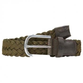 Timberland Men's 35mm Green Braided Belt with Leather Details, Size M