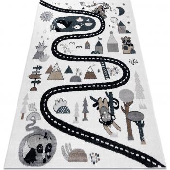 Alfombra divertida ruta para niños, calle y animales crema 80x150 cm