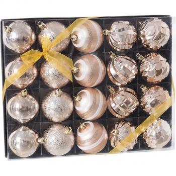 Pack 20 bolas decoradas de plástico cobre