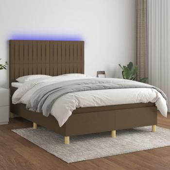 Cama box spring con colchón suave y luces LED en tela marrón oscuro 140x200 cm