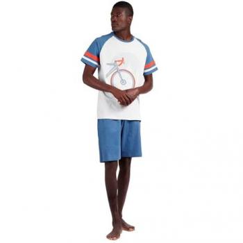 Pijama de Hombre Manga Corta Cycling Algodón Azul y Gris 2XL