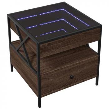 Mesa de centro con Infinity LED marrón roble 50x50x51 cm