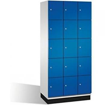 Armario de Compartimentos Cambio C+P, 15 Compartimentos, H1950xB900xT525mm, Frontal Enzianazul, Cuerpo Gris Claro