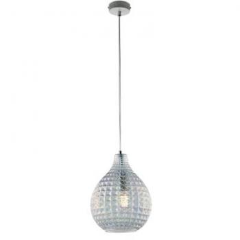 Lámpara de suspensión 1 luz diamante en hierro blanco y vidrio soplado transparente diseño moderno
