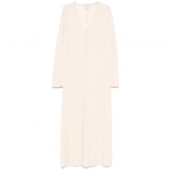 Forte Forte Women's Almond Beige Cady Texture V-Neck Satin Dress in Ivory | 12875MYDRESS0184