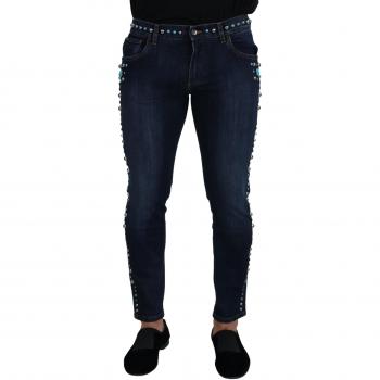 Dolce & Gabbana Blue Cotton Studded Low Waist Denim Jeans - IT48 | M