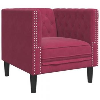 Sillón Chesterfield de terciopelo artificial rojo tinto