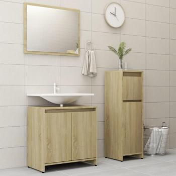 Juego de muebles de baño 3 piezas madera ingeniería roble Sonoma