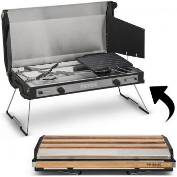 Cocina camping Primus Tupike Gris - Estufa de gas portátil, diseño compacto y ligero, potencia de 2.5 kW, compatible con cartuchos de gas estándar, encendido piezoeléctrico, rejilla de hierro