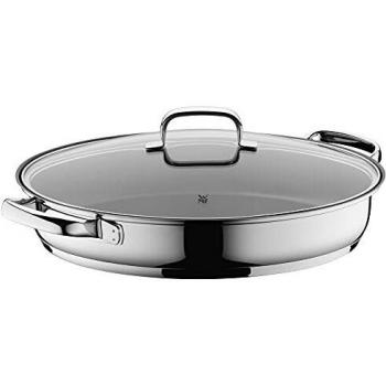 WMF - Cacerola Baja Larga Oval con Tapa de Cristal, Cromargan 18/10 Acero Inoxidable, antiadherente, Apto para Inducción y Horno, Diseñado en Alemania, Rustidiera 38 cm