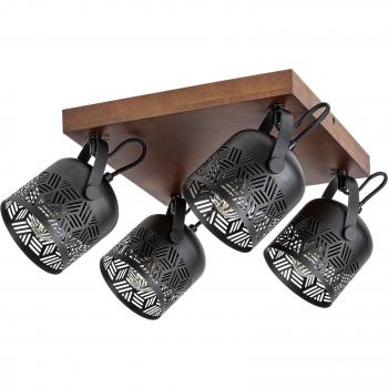 Lámpara de Techo Industrial Rotem E14 4x40W Metal y Madera Nogal IP20 D11,6cm L30cm