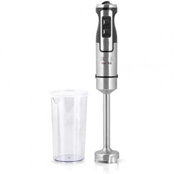 Batidora de mano INOX Orbegozo 1000W con 2 velocidades, función TURBO, hoja de acero inoxidable y vaso mezclador con tapa de 600 ml