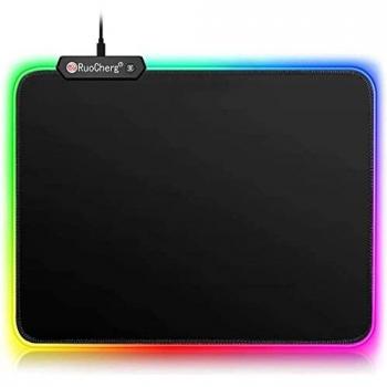 RuoCherg Alfombrillas de Ratón RGB, Grande LED Gaming Mouse Pad, 10 Modos de Iluminación, Superficie Impermeable Base de Goma Antideslizante para Jugadores, PC y Portátiles
