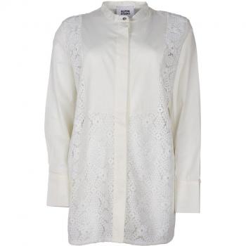 Alpha Studio White Lace Embroidered Mandarin Collar Shirt - Female, Size: XL