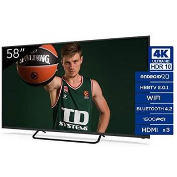 Televisiones Smart TV 58 Pulgadas 4K Android 9.0 y HBBTV, 1500 PCI Hz UHD HDR, 3X HDMI, 2X USB. DVB-T2/C/S2, Modo Hotel - Televisores TD Systems K58DLX11HS