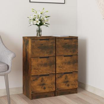 Aparadores de Madera Contrachapada 2 uds 30x30x70 cm en Roble Ahumado, Mueble de Almacenaje Moderno con Puertas y Cajón para Salón