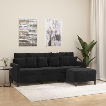 Black Velvet 3-Seater Sofa with Footstool 180 cm