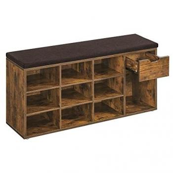 Banco Zapatero con Asiento Acolchado y Estante para Zapatos, Ideal para Entrada, Pasillo y Dormitorio, Color Marrón Vintage, Dimensiones 30x104x48 cm