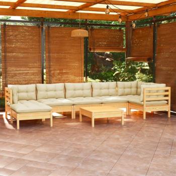 8-Piece Solid Pine Garden Lounge Set with Cream Cushions