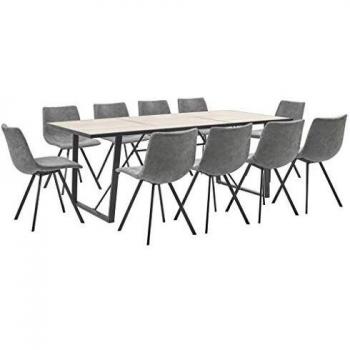 vidaXL Juego de Comedor 11 Piezas Cuero Sintético Mobiliario Decoración Interior Casa Hogar Robusto Duradero Resistente Funcional Práctico Útil Gris