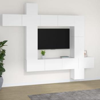 Set de muebles de TV 9 piezas madera contrachapada blanco