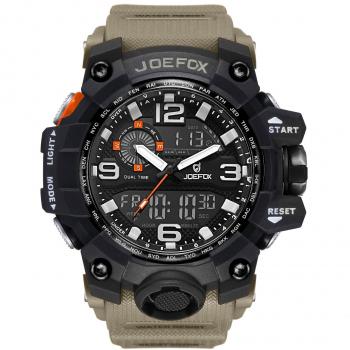 joefox Hombre Impermeable Reloj Deportivo Digital multifunción analógico y reloj de cuarzo muñeca con cronómetro Hombres hacha äufig Dual Display LED Luz Shock Resistant Caqui Reloj de pulsera