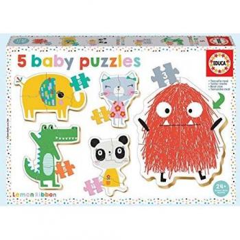 Educa - Baby Puzzles, puzzle infantil Baby Lemon Ribbon, 5 puzzles progresivos de 3 a 5 piezas, a partir de 24 meses
