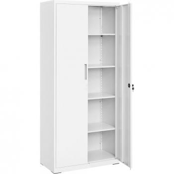 SONGMICS Armario de Almacenamiento de Acero Multiuso con 5 Baldas Ajustables, Puertas Dobles y Cerradura en Color Blanco Grisáceo