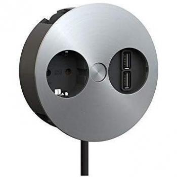 Base de enchufe Bachmann Twist 1x con Cargador USB 15W, Acero Inoxidable, Cable 0.20m
