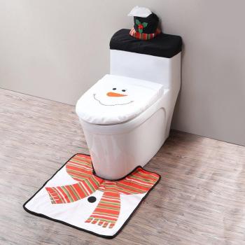 Zogin Juego de 3 decoración de Navidad con la forma de muñeco de nieve en tela para tapa del inodoro WC, tapa del tanque y alfombra de baño
