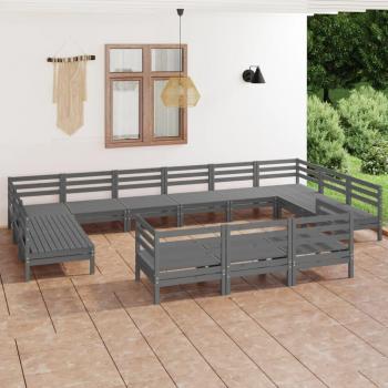 Juego de muebles de jardín 13 piezas madera maciza de pino gris