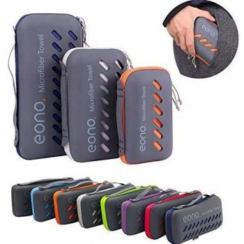 Eono by Amazon - Toalla de Microfibra para Llevar al Gimnasio, a la Playa, de Camping, de Viaje, de Natacion, o de Vacaciones. Secado rápido, Superabsorbente, Ultracompacta, Azul-60x30cm